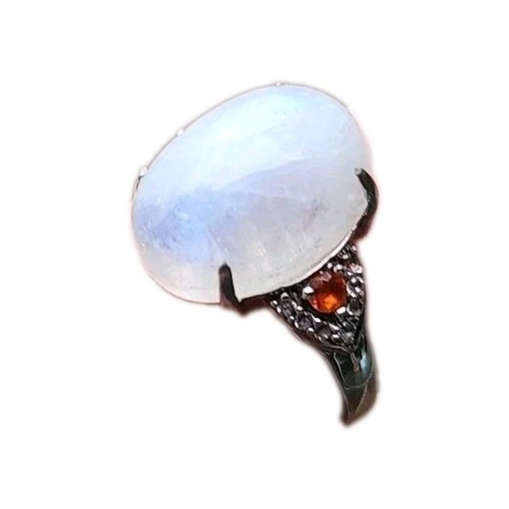 Rainbow Moonstone Fire Opal White Zircon Sterling Silver 925 Size 9 Ring READ